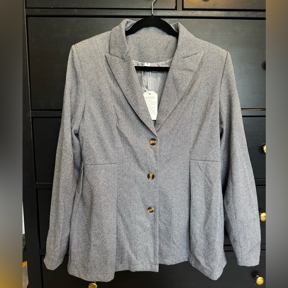 Women's Gray Herringbone Blazer Jacket